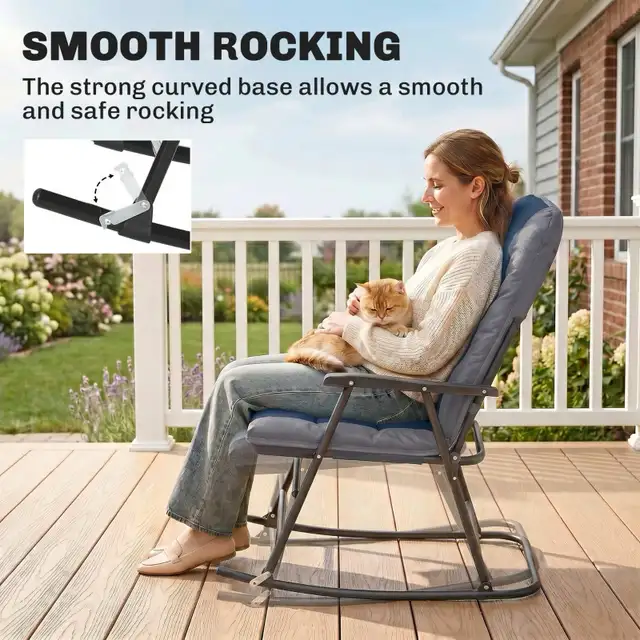 Folding Rocking Chair， Padded Rockers with Armrest in Patio & Garden Furniture in Markham / York Region - Image 11