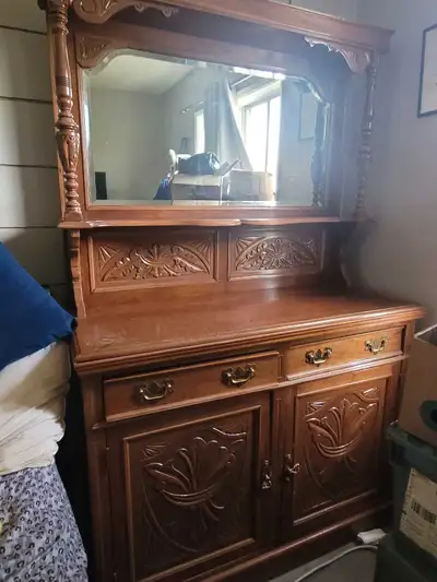 Vintage Oak Hutch with Mirror, View more