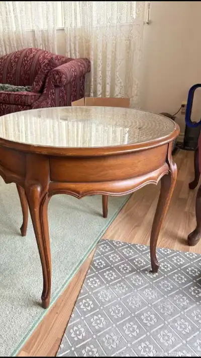 Vintage Round Coffee Table with Glass Top, View more