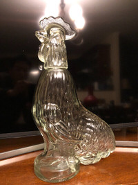 Oversized embossed thick glass rooster liquor decanter 17.5”tall