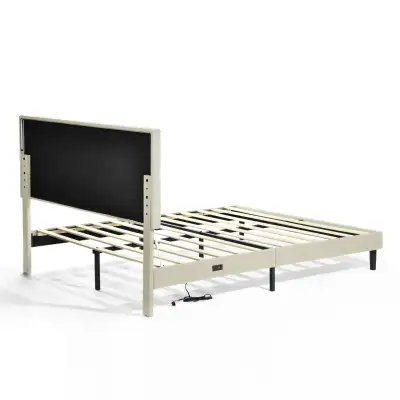 BNIB Queen Upholstered Bed Frame | LED Headboard & Charging, View more
