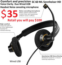 SC 60 ML Sennheiser HD voice clarity Duo Wired USB Headset Noise