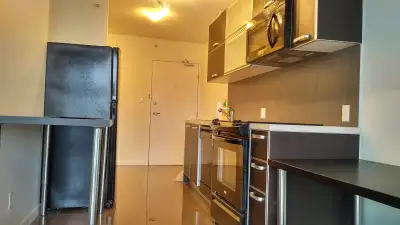 One bedroom Condo Unit with granite kitchen countertop, smooth top stove range, dishwasher, in suite...