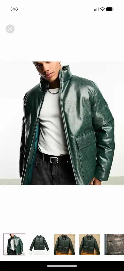 ASOS Dark Green Faux Leather Bomber Jacket, View more