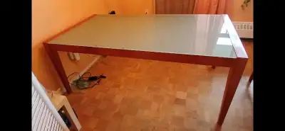 Modern Frosted Glass Wood Dining Table, View more