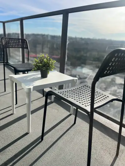White Side Table and 2 Black Chairs Set, View more