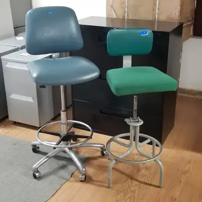 Drafting stool 5 wheel adj ht seat back-rest foot-rest c1991 USA, View more