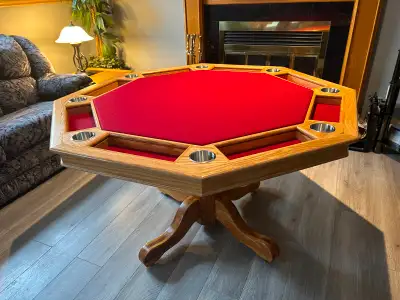 Custom Oak Poker/Games Table - Built from Red Oak, new unused. Dimensions shown in picture, red felt...