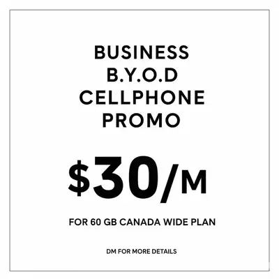 Business B.Y.O.D Cellphone promo $30 for 60 Gb Data, View more