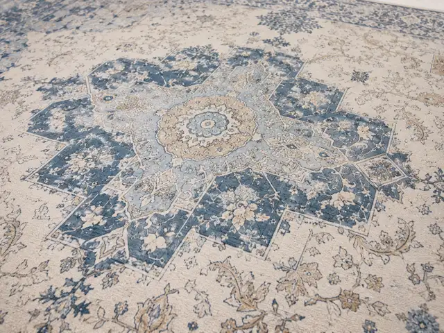 Antique Wash Medallion Area Rug in Ivory, Navy, and Sand in Rugs, Carpets & Runners in Ottawa - Image 5