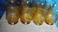 8 Vintage 6oz Anchor Hocking Amber Rainflower Juice Glasses