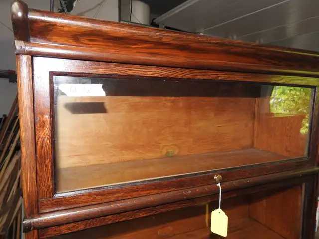 antique oak barrister bookcase 4 glass level, drawer, restored in Bookcases & Shelving Units in Hamilton - Image 4