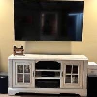 66” TV Stand / Entertainment Centre, Distressed Antique White