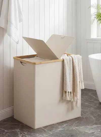 New! efluky Laundry Hamper with Lid, Double Laundry Basket with 2 Removable Bags, 2 Section Laundry...