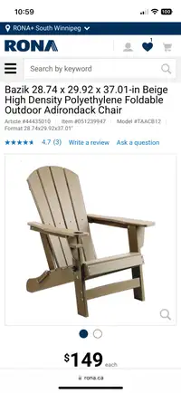 Bazik Adirondack Chairs (Qty 2) - Almost New Condition