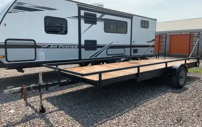 HOMEMADE 8x16’ SINGLE AXLE TRAILER ** $2000 FIRM - NO TRADES ** • 2” COUPLER, 14” TIRES • BEARING BU...