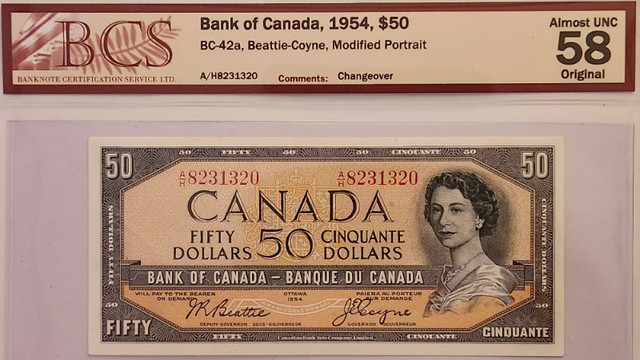 Canada $50 1954 Modified – BCS AU58 in Arts & Collectibles in Oshawa / Durham Region