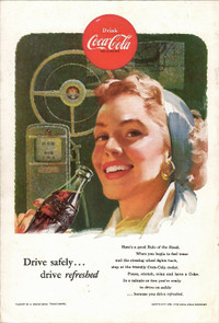 Vintage 1953 Coca-Cola Advert Lady by Gas Pump
