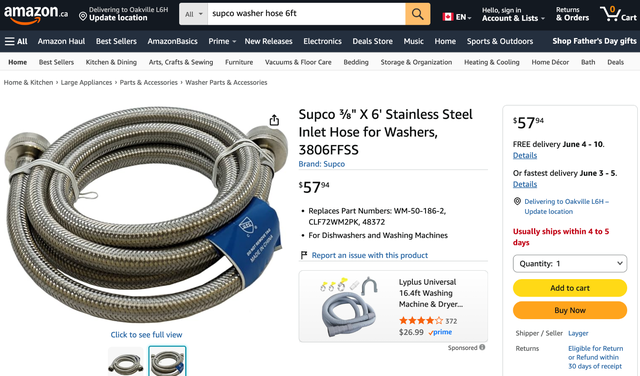 New Supco Stainless Steel Washer Inlet Hoses 2pc (6ft each) in Washers & Dryers in Oakville / Halton Region - Image 6