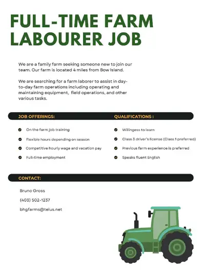 We are looking for a full-time employee to join our family farm operation. The farm is located appro...