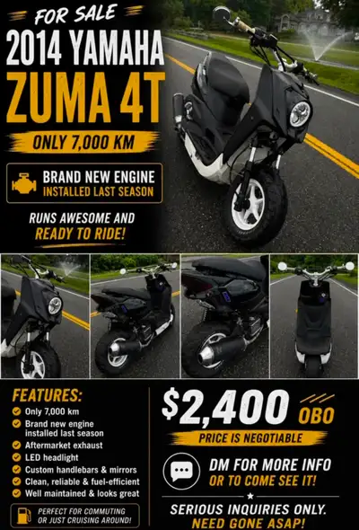 Only 7,000 km 50CC Brand new engine installed last season Aftermarket exhaust LED headlight Custom h...