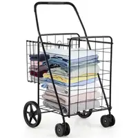 Folding Shopping Cart with Swiveling Wheels and Dual Storage Bas