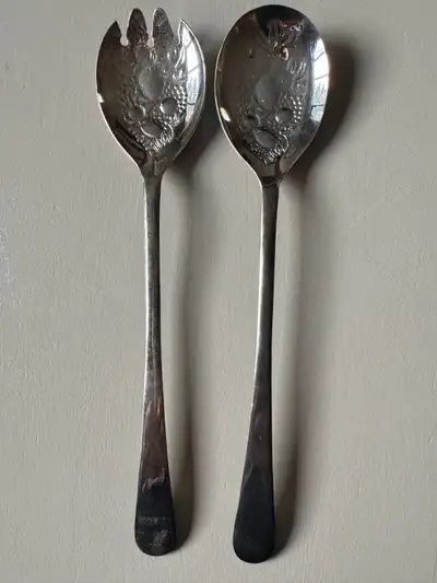 Silver plated salad serving set, View more