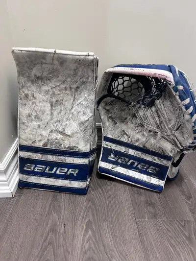 Senior glove and blocker set. Used but in good condition! Pick up preferred but can meet in Durham o...
