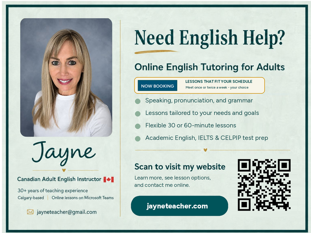 Online English Tutor for Adults – Canadian Teacher