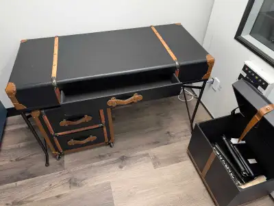 This stylish leather desk comes with a matching filing cabinet and stool, perfect for a home office...