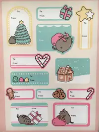 Pusheen holiday gift tag stickers