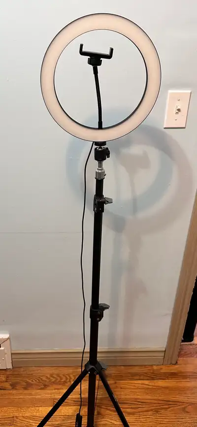 LED ring light, holds phone for recording. Selling my streaming equipment to go to my college tuitio...