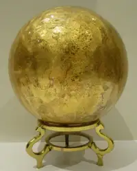 NEW, GOLD LEAF GLASS SPHERE WITH BRASS STAND