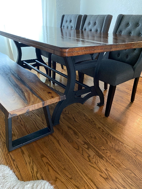 7ft industrial farmhouse dining table and bench Dining Tables & Sets