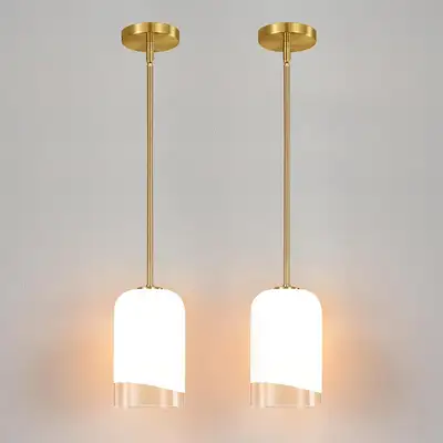 Gold Glass Pendant Lights for Kitchen Island, 2-Pack Modern Milk, View more