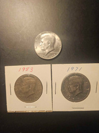 3 US KENNEDY HALF DOLLARS 