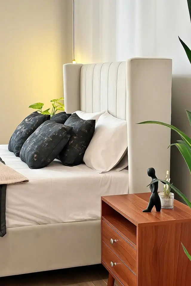 upholstered queen bed frame with storage - ivory in Beds & Mattresses in Burnaby/New Westminster - Image 2