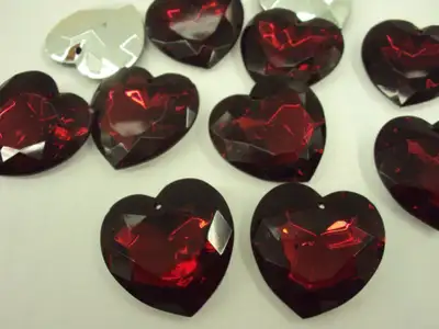 Craft and Jewellery Supplies. Designer Large Ruby and Emerald Hearts 1 1/2 x 1 1/2 inches In mint co...