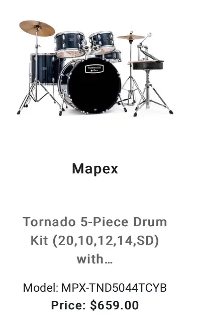 Drums Mapex Tornado 5 pieces Half price, View more