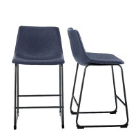 26" Faux Leather Counter Stool in Navy Blue
