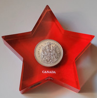 Vintage Rare Lucite Red Star with Encased Canadian 50 Cent Coin