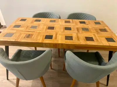 Dining table (160cm) with 4 very comfortable dining chairs. The chairs are currently being washed. O...