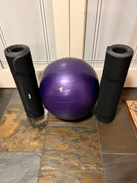 2 yoga mats & an exercise ball