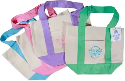 Brand new Trader Joes mini spring pastel totes. All colours pink, purple, blue and green. Limited st...