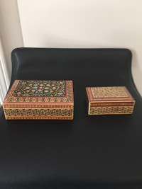 2 vintage hand crafted Persian marquetry (khatamKari) boxes.