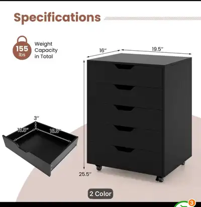 5-Drawer Rolling Storage Cabinet, View more