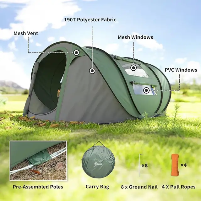 Outsunny 4 Person Dome Camping Tent, Automatic Pop Up in Fishing, Camping & Outdoors in Markham / York Region - Image 6