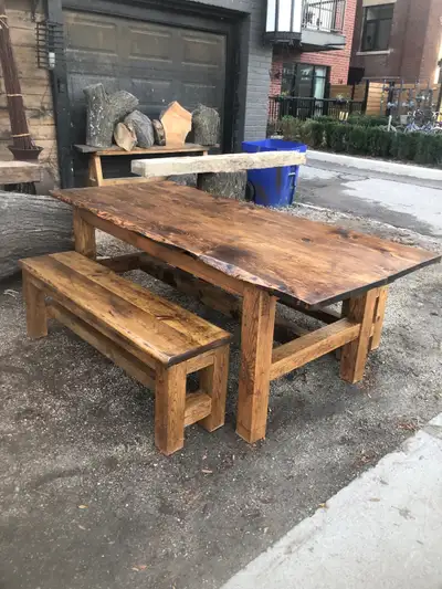 Farmhouse cottage furniture dining table free matching bench , View more