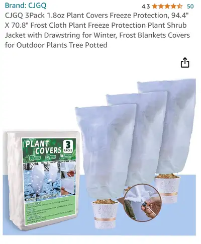 3 Pack Plant Covers, Width 70.8" Length 94.4"- New, View more