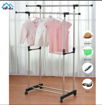 Double pole telescopic folding clothes rack with shelves ,clothe